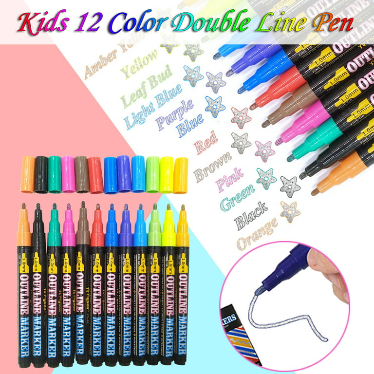 Famure Colored Pen Set12/18 Color Two-line Flashing Pen Non-toxic Smooth  DIY Maker 