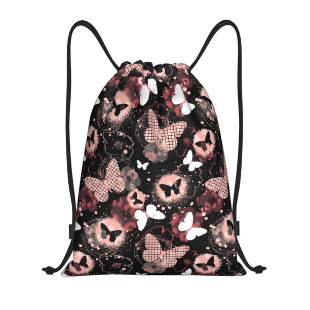 Fotbe Butterflies1 Bolsa Mochila con Cordón Estampada, Bolsa de Gimnasio Deportiva, Bolsa Cinch, Bolsa con Cordón para Hombres y Mujeres-Medium