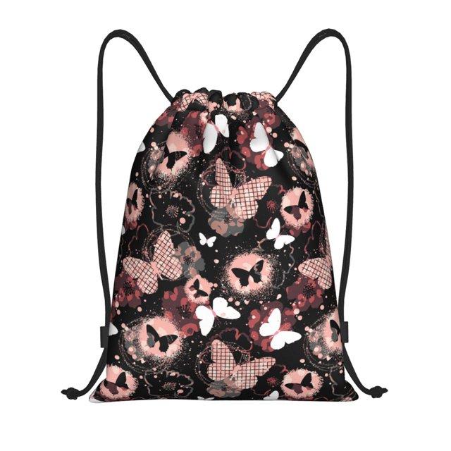 Saiise Butterflies1 Pattern Sports Drawstring Backpack - String Swim Gym Bag with Wet Proof Pocket for Women&Men-Small