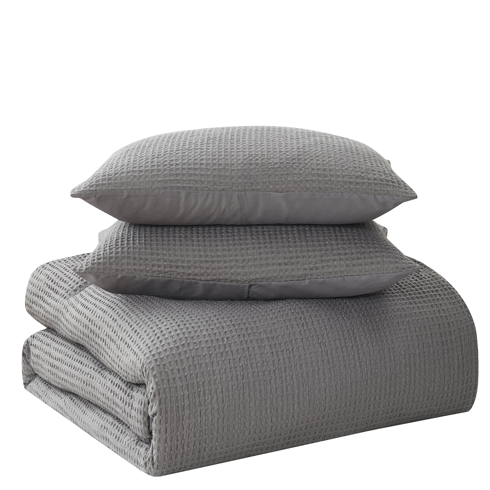 Sweet Home Collection Waffle Weave Microfiber Comforter Set - Dark Gray, King