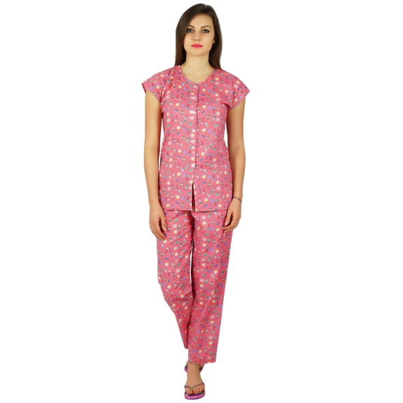 Bimba Cotton Night Wear Pajama Set Short Sleeve Shirt with Pyjamas Night Suit