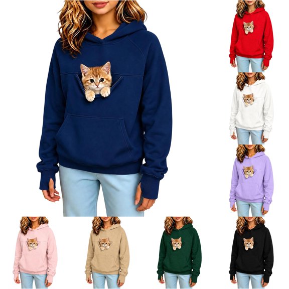 Zijinkuiwen Kids Pullover Hoodie with Kangaroo Pet Pouch Long Sleeve Sweatshirt with Thumb Holes for Daily Wear and Pet Interaction,Navy,7-8 Years