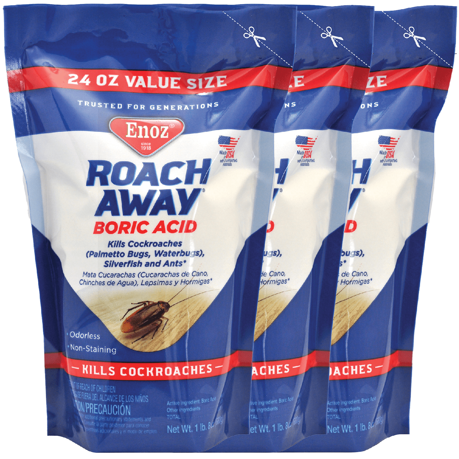 (3 Pack) Enoz Roach Away Boric Acid Powder, Cockroach Killer, 24 oz ...