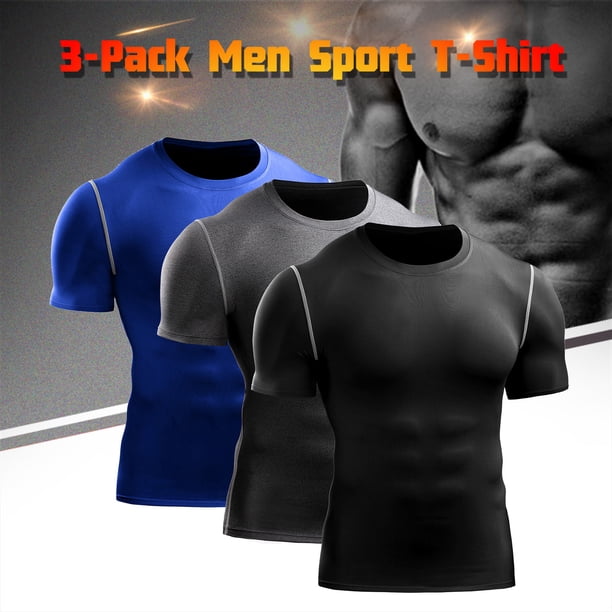 Paquete de 3 camisetas deportivas para hombre, secado rápido, gimnasio, entrenamiento, fitness, cami Abanopi Camisa deportiva para hombre