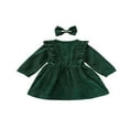 thumbnail image 4 of EIMELI Bébé Filles Automne Hiver Velours Côtelé Robe à Manches Longues Bandeau Enfants Robes Vin Rouge 6-12 Mois, 4 of 9