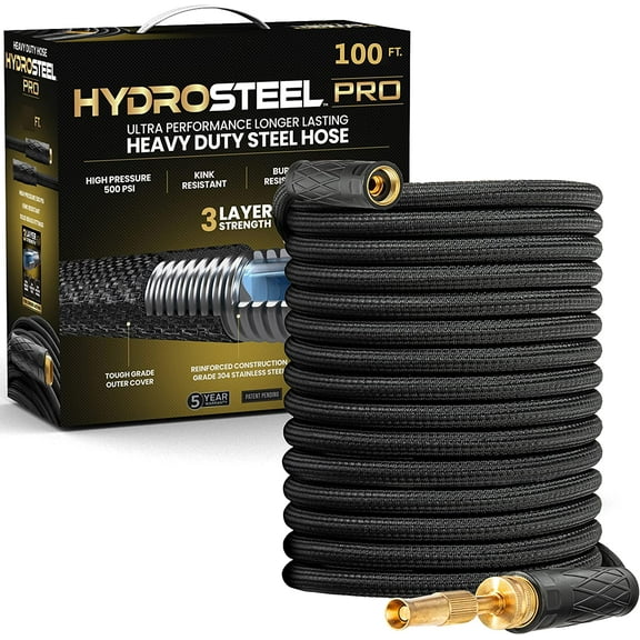 HYDROSTEEL PRO 3-Layer 100 Ft Garden Hose with Nozzle, Water Hose 100Ft