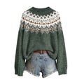 thumbnail image 7 of Women Vintage Fair Isle Geometric Pattern Crew Neck Sweater Long Sleeve Loose Soft Knit Pullover Top S, 7 of 7