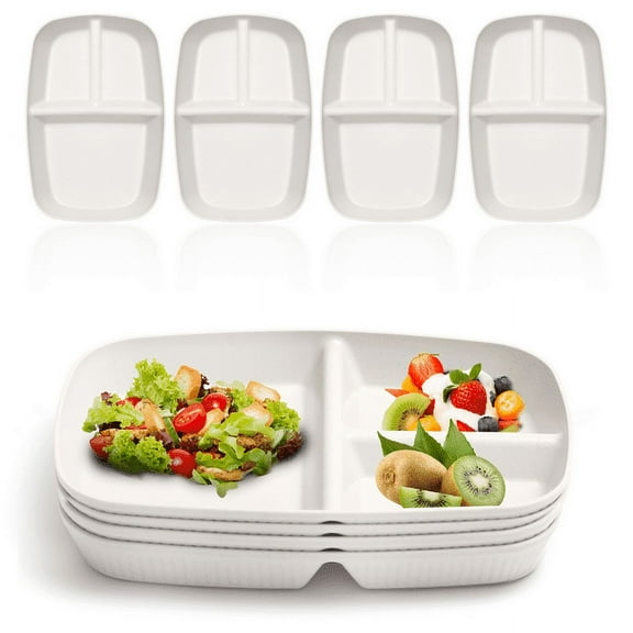 YUESHENGHAO Adult Divider Plate (10.6 inches) Unbreakable Wheat Weight Control Plate (3 compartments) Weight Loss Plate, Reusable Divider Lunch Plate BPA free, Dishwasher and Microwave Safe (white)
