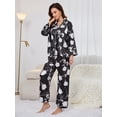 thumbnail image 3 of Pijamas Negro para Mujer Estampado Manga Larga Dos Piezas Pijama Casual, 3 of 7