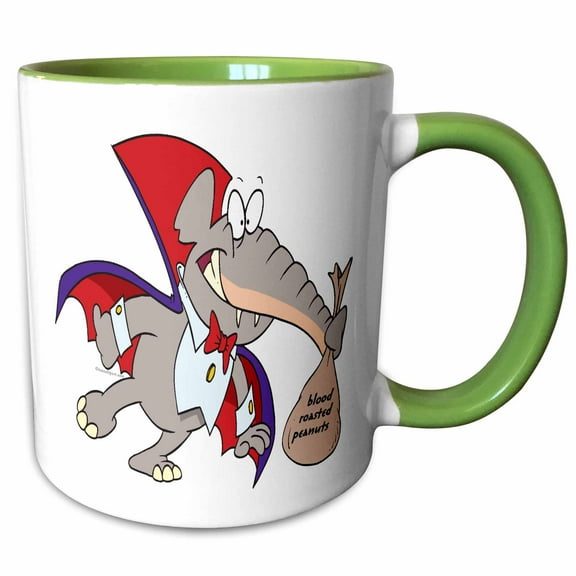 3drose, Silly Vampire Elephant Cartoon, 11oz Two-tone Green Mug