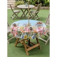 thumbnail image 5 of Outdoor Tablecloth with Umbrella Hole Zipper Pink Flowers Round Tablecloth 60" Waterproof Outside Table Cloth Spring Floral Daisy Pastoral Botanical Sky Blue Patio Table Cover Tablecloths for Picnic, 5 of 8
