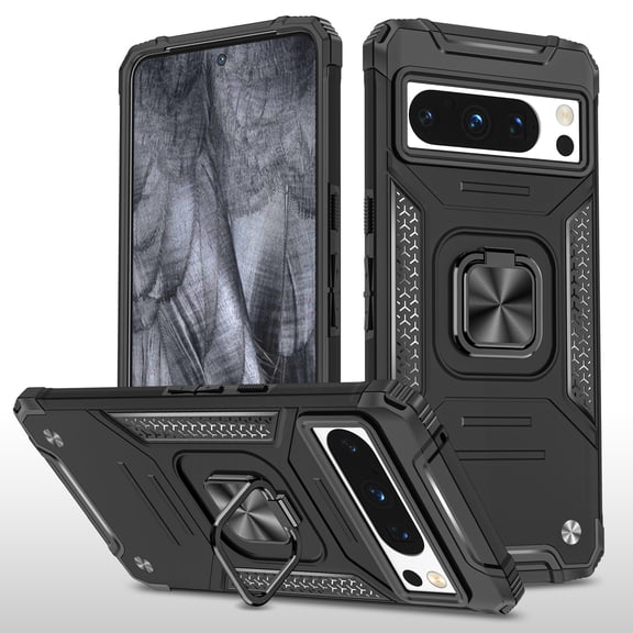Casetego for Google Pixel 8 Pro 5G Case,Military Grade Rugged Armor Shockproof Heavy Duty Protective Magnetic Ring Kickstand Phone Case,Black