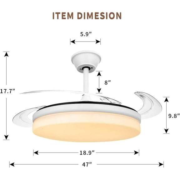 47'' Ceiling Light with Fans and Remote, Bladeless Ceiling Fan with LED Lighting