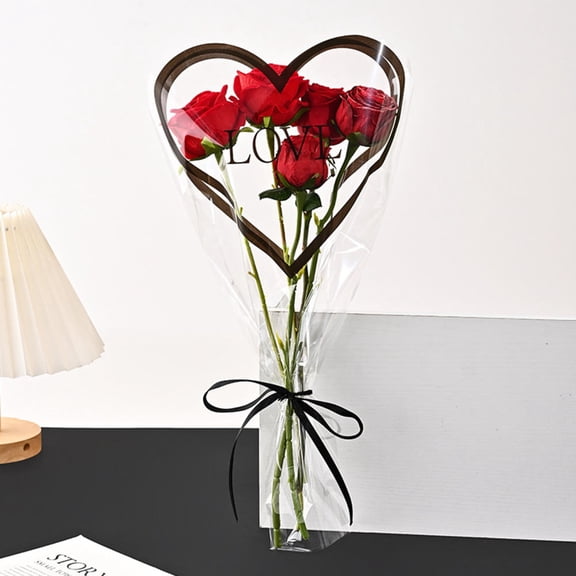 50PCS Heart Shape Rose Bouquet Packaging Bags OPP Flower Single-Stem Bags Wrapping Paper DIY Materials Floral Arrangement