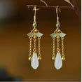 thumbnail image 4 of HOOUN White Jade Flower Earrings Women Jewelry 925 Silver Magnolia Talismans Natural, 4 of 5