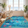 thumbnail image 3 of Design&I 8'x10' Washable Area Rug Extra Large Skid-Resistant Low Profile Ocean Whale Octopus Starfish Cartoon Animals Under Classroom Flowing Dynamic for Living Room, Family, 3 of 7