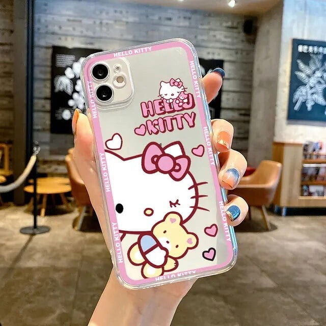 Phone Case for iPhone 15 14 12 11 Pro Max 13 12 Mini 11 Pro SE XR XS X 8 7Plus 6S Clear Soft Covers Cute Cartoon Pink HelloKitty LXY