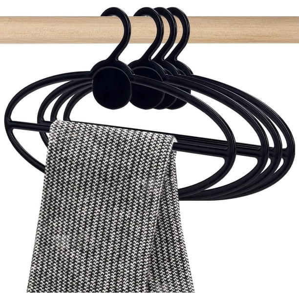 10 perchas ovaladas negras para bufandas, organizador de aro para corbatas y bufandas, de plástico, ahorradoras de espacio.