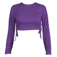 thumbnail image 2 of Gibobby Camisa&nbsp;Vaquera Camiseta umbilical corta de manga larga con cuello redondo y cordón Camiseta de mujer de color sólido a la moda（Morado， M), 2 of 4