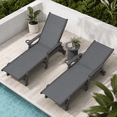 thumbnail image 2 of 3-Piece Outdoor Lounge Chair with Table, Lawn Pool Chair Foldable, Outdoor Textilene Sun Recliner w/ 5 Adjustable Backrest, Heavy-duty Steel Frame, Blue, 2 of 9