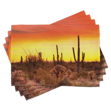 

Saguaro Placemats Set of 4 Eve Sky in Barren Land with Cactus and Odd Weeds All Around the Dry Earth Photo Washable Fabric Place Mats for Dining Room Kitchen Table Decor Red Yellow by Ambesonne