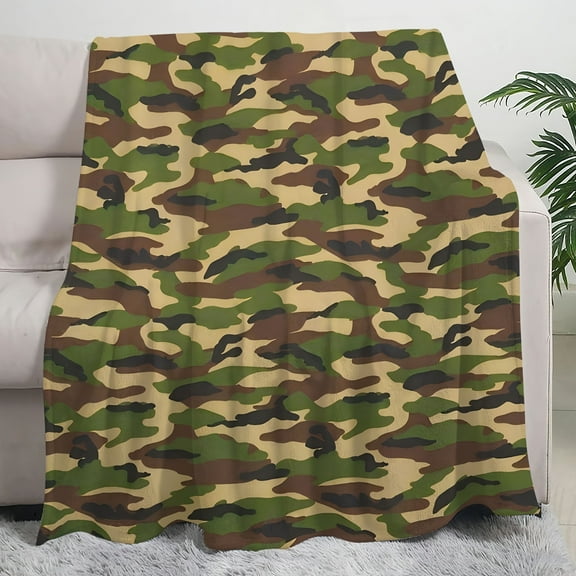 Contemporary Camouflage Flannel Throw Blanket Soft Warm Cozy Knitted All-Season Bed Chair Sofa Office Travel Hiking & Camping Blanket Machine Washable Mixed Color Multipurpose Blanket