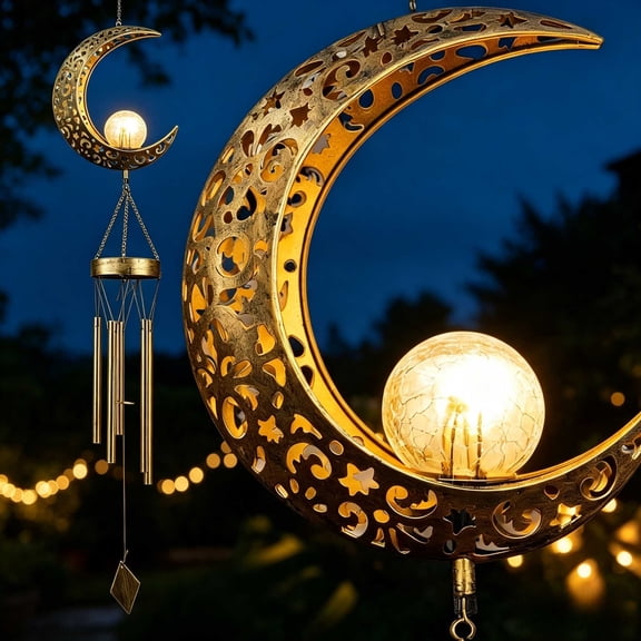 DAYBETTER Wind Chimes, Waterproof Solar Wind Chimes for Outside, Moon Wind Chimes with Deep Tone Chimes, Outdoor Decor Gift for Garden, Birthday, Mother's Day Gift.