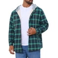 thumbnail image 5 of Men's Fleece Lining Drawstring Hooded Plaid Shirt Jacket S Blue Green, 5 of 6