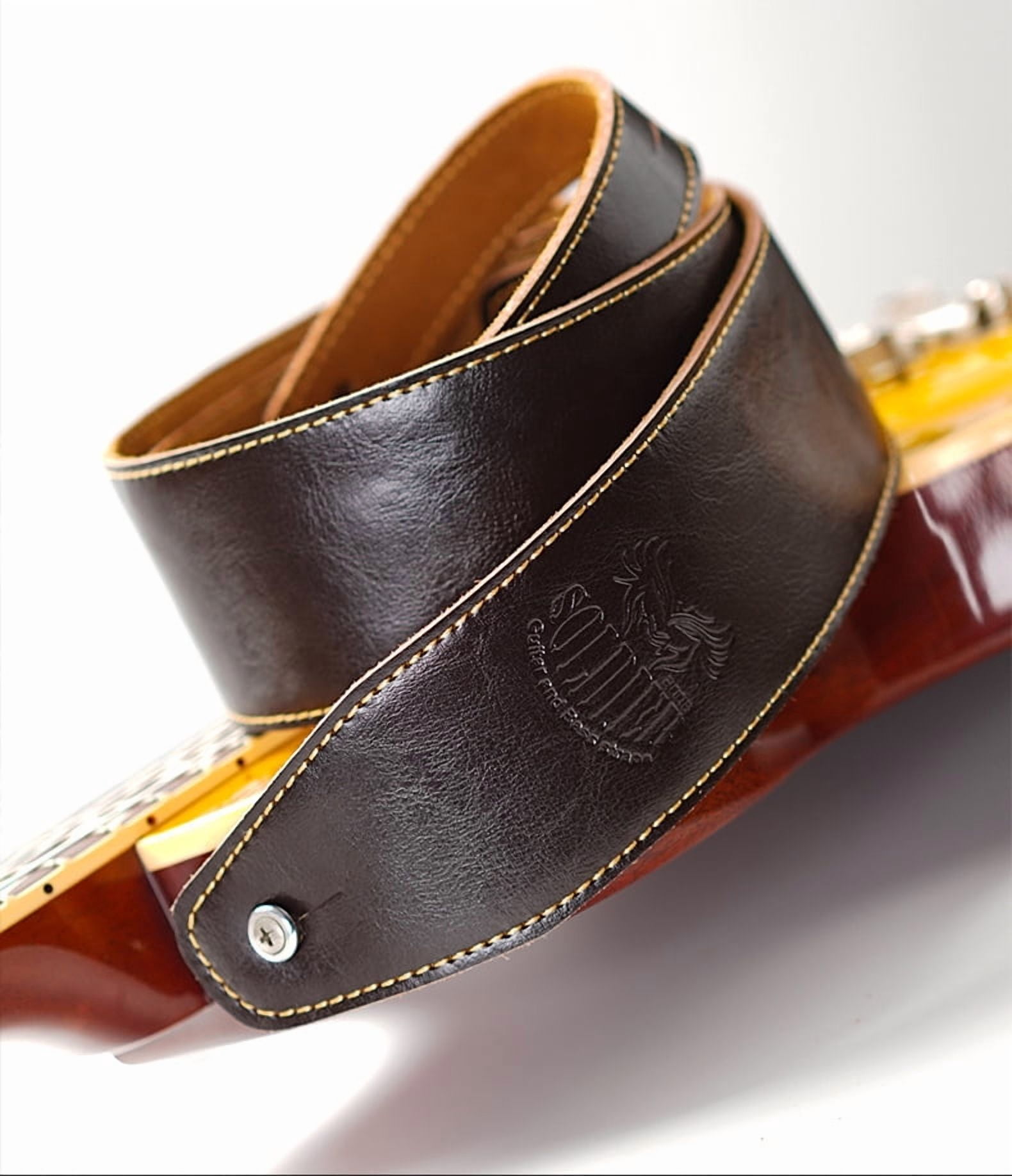 Microseven Genuine Leather Acoustic Electric Bass Guitar Strap Adjustable 2.5" Wide Brown