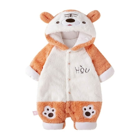

EHTMSAK Infant Baby Clothes Hooded Romper for Girl Boy Winter Warm Cartoon Long Sleeve Jumpsuit Orange 3M-12M 90