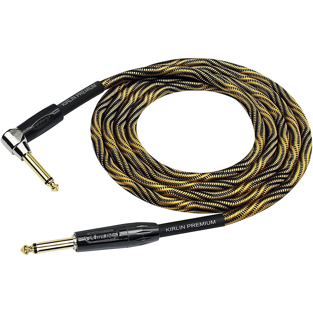 Kirlin IWB Black/Gold Woven Instrument Cable 1/4" Straight to Right Angle 10 ft.