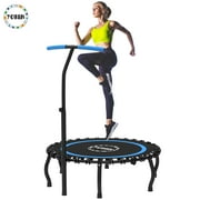 YORIN Rebounder Foldable Trampoline for Adults, 330LBS Fitness Indoor Trampoline, 48" 40" 50" Mini Exercise Trampoline with Bungees, 3 Level Adjustable Foam Handle Bar, Stable Quiet Small Trampoline