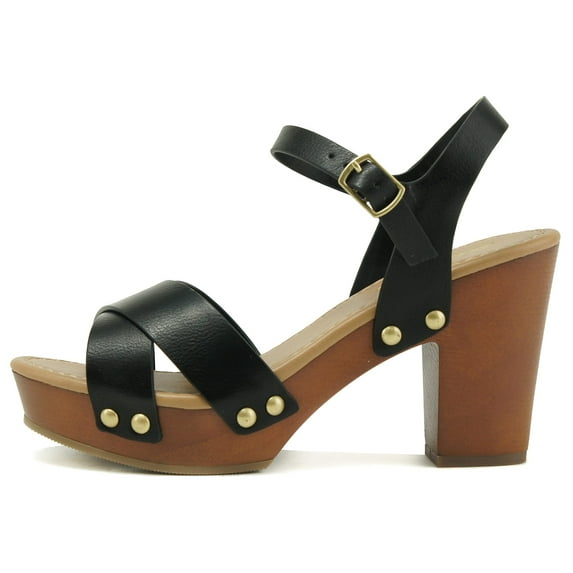 Soda Women Block Chunky High Heels Sandals Open Toe Platform Ankle Strap Crisscross Band MIGUEL-S Black 11