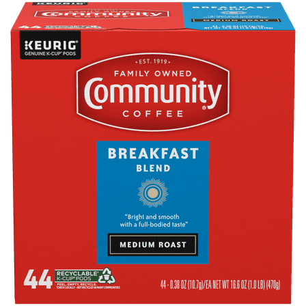 Community Coffee Breakfast Blend Pods for Keurig K-cups 44 Count