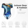 thumbnail image 4 of Rateoe Stained Glass Ocean Wave Printed Women Rash Guard Short Sleeve,Tummy control Swimsuit Surfing Swimsuit Bathing Suit Short-sleeved Onesie UPF 50+ -Small, 4 of 7