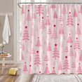 thumbnail image 2 of Christmas Shower Curtain Pink Xmas Tree Stars Rustic Farmhouse Cartoon Winter Holiday Merry Christmas 36x70(WxH) Inches Bathroom Decor Fabric Curtain with Hooks, 2 of 6