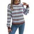 thumbnail image 2 of Suéter de Rayas con Bloques de Color para Mujer, Otoño-Invierno 2025, Cuello Redondo, Informal, de Punto Holgado. Color Café M, 2 of 9