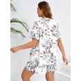 thumbnail image 6 of SHOWMALL Women's Plus Pajama Set 2 Piece Floral Loungewear Short Sleeve Tops and Shorts White Peony 1X Soft Sleepwear with Pockets, 6 of 6