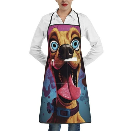 

Gaeub Cartoon Big-Eyed Dog Kitchen Cooking Aprons Adjustable Bib Apron Waterdrop and Oil Resistant Kitchen Chef Apron for Women Men