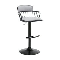 Armen Living Indoor Nash Adjustable Black Wood Bar Stool in Gray Faux Leather with Black Metal