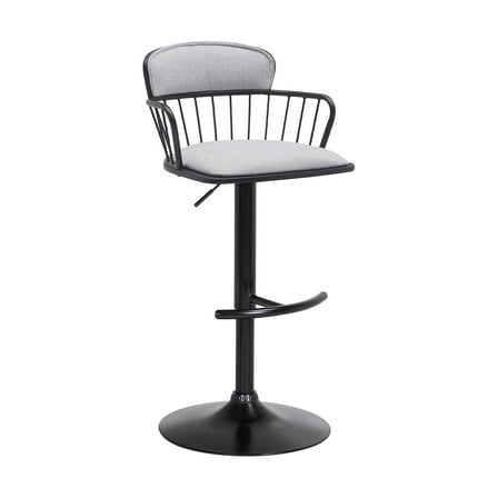 Armen Living Indoor Nash Adjustable Black Wood Bar Stool in Gray Faux Leather with Black Metal