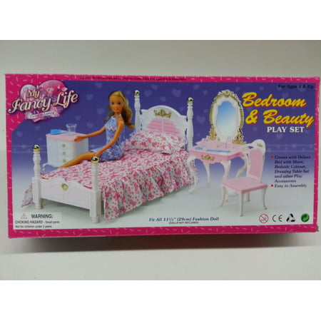 bedroom & beauty play set for dolls and dollhouse furniture