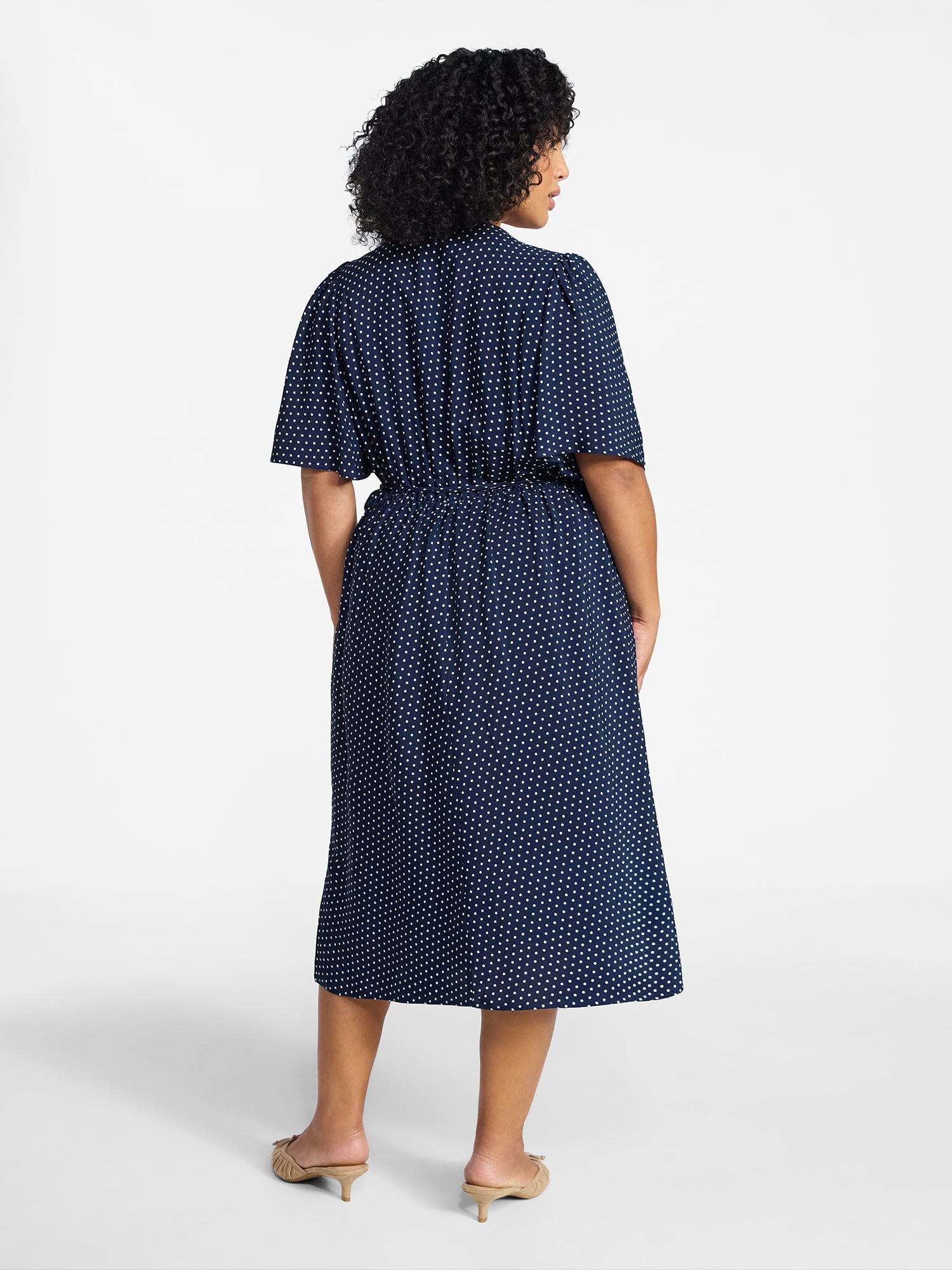 Terra & Sky Women's Plus Size Midi Wrap Dress with Elbow Sleeves, Sizes 0X-5X