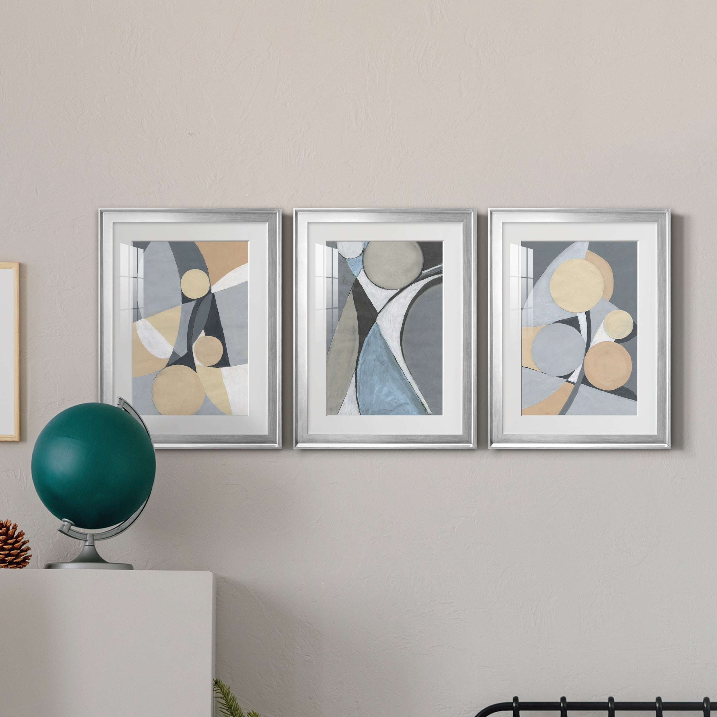 &nbsp;A Soft Jeweled Geometric II Premium Framed Prints Set of 3 - Ready to Hang - 18 x 24 Each - Silver Frame
