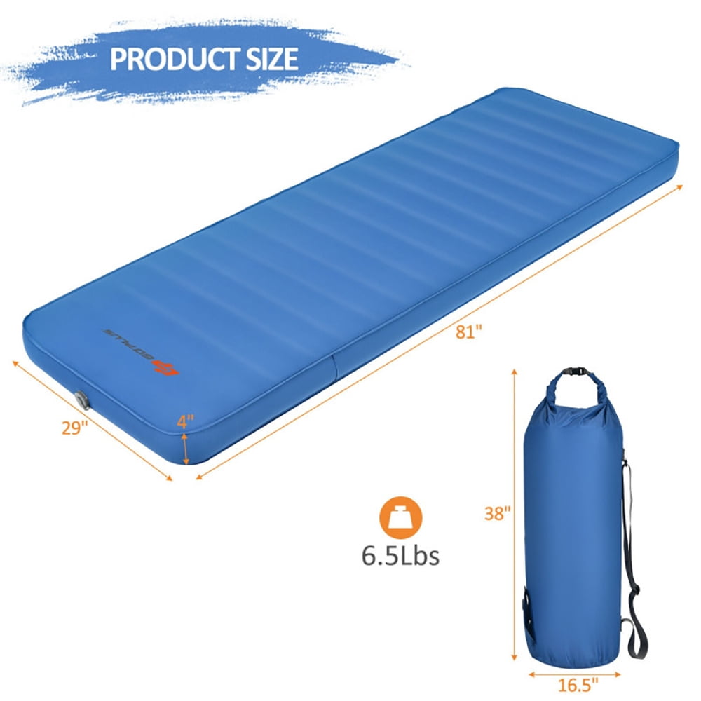 Resenkos Self Inflating Folding Camping Sleeping Mattress with Carrying Bag-Blue, Camping Mattress, Portable Roll Up Bed, Inflatable Outdoor Mat for Rooftop Tent Car Truck Van, 4 Season