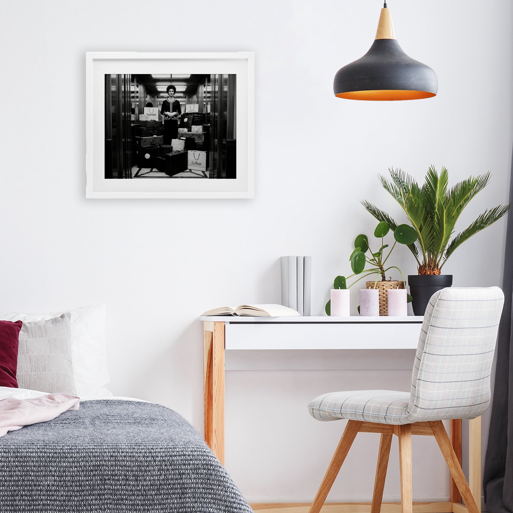 Stupell Industries Elevator Chic Shopping White Framed Print Under Glass, design by A Barefoot Stylist