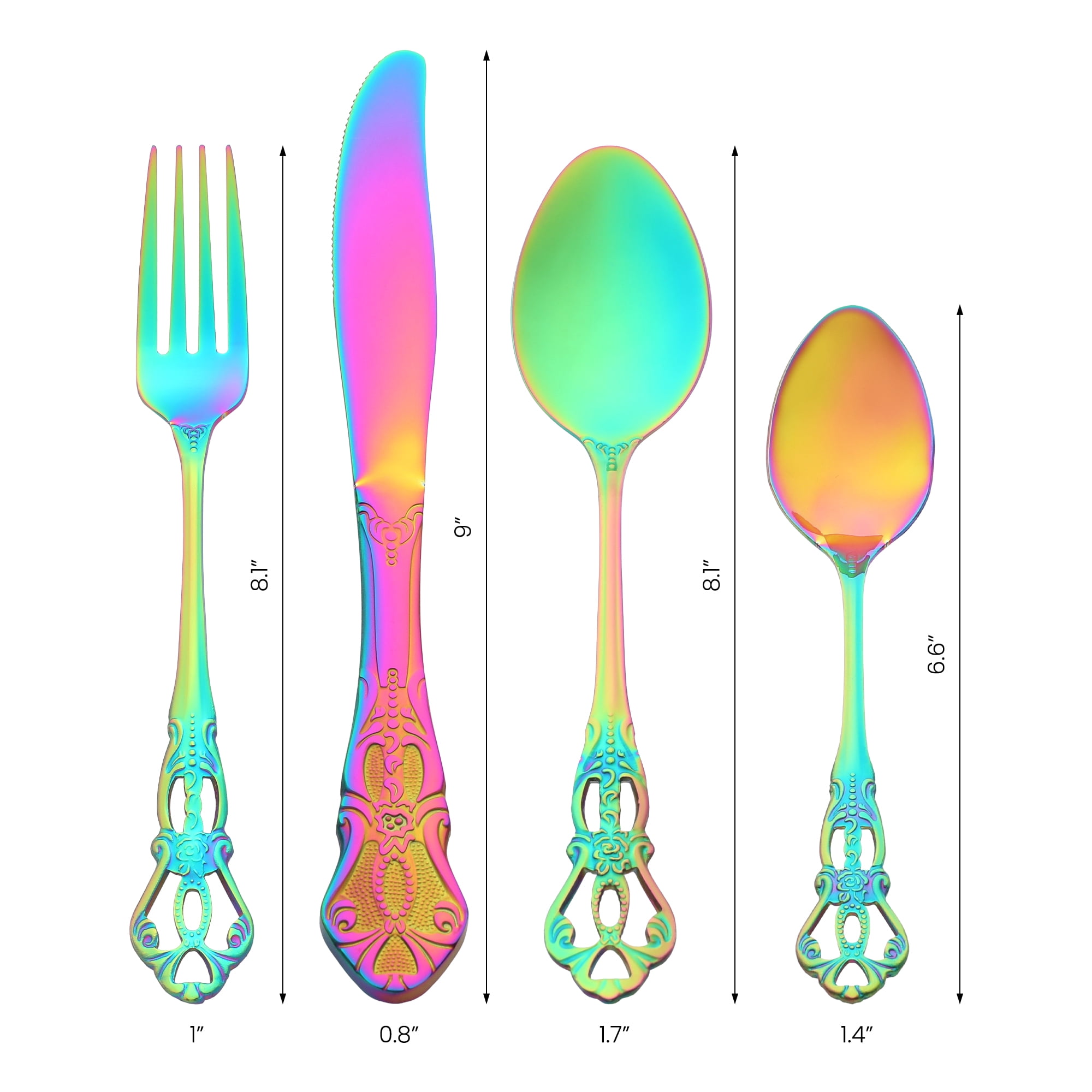 Unique Bargains 24 Pcs Silverware Set Stainless Steel Floral Flatware Set Colorful
