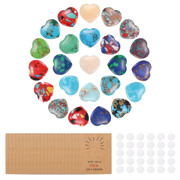 Uxcell 24Pcs Natural Heart Shaped Crystal Stone, 0.8 Inch 1/4" Thick Mini Polished Love Gemstone Crystal, Pocket Rock Engraved Worry Stones for Women Gifts Meditation, Mix Turquoise
