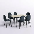 thumbnail image 2 of INO Design 7 Piece Modern Kitchen Dining Room Table Set for 6, Classic Wooden Desk Top with Upholstered Fabric Chairs with Metal Legs (Black), 2 of 7