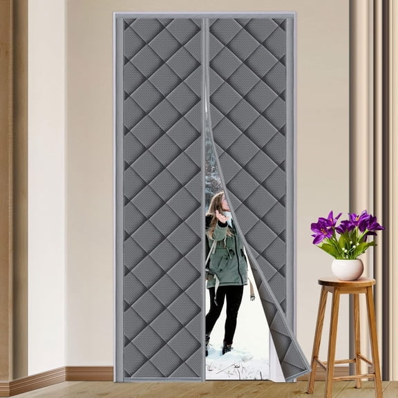 Magnetic Thermal Insulated Door Curtain Fits Size 36" x 82" Thicken Nylon Cotton Temporary Magnet Closure Cover W38 L83 inch Weatherproof Windproof Soundproof, Grey